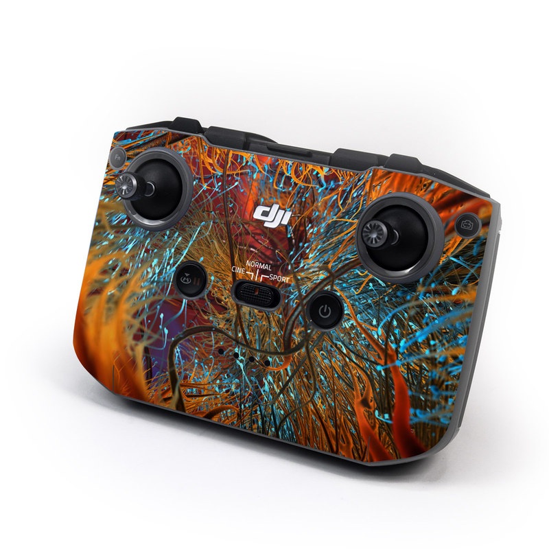 DJI RC-N1 Controller Skin design of Orange, Tree, Electric blue, Organism, Fractal art, Plant, Art, Graphics, Space, Psychedelic art, with orange, blue, red, yellow, purple colors
