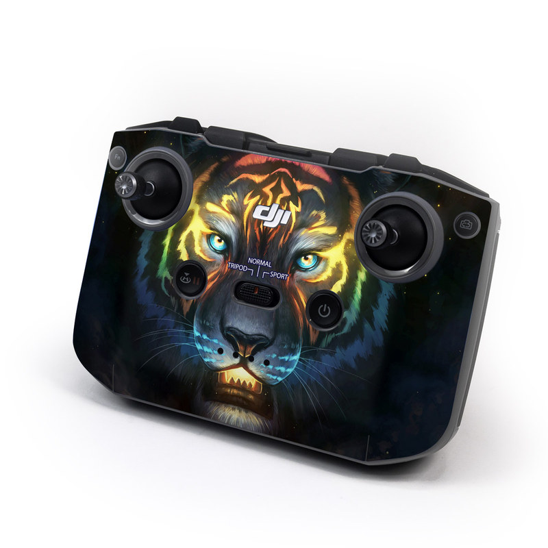 DJI RC-N1 Controller Skin design of Felidae, Vertebrate, Carnivore, Organism, Painting, Roar, Bengal tiger, Big cats, Art, Whiskers, with black, yellow, orange, red, green, purple, blue colors