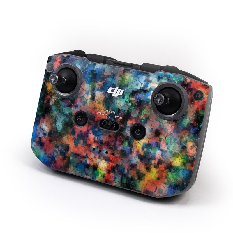 DJI RC-N1 Controller Skin design of Blue, Colorfulness, Pattern, Psychedelic art, Art, Sky, Design, Textile, Dye, Modern art, with black, blue, red, gray, green colors