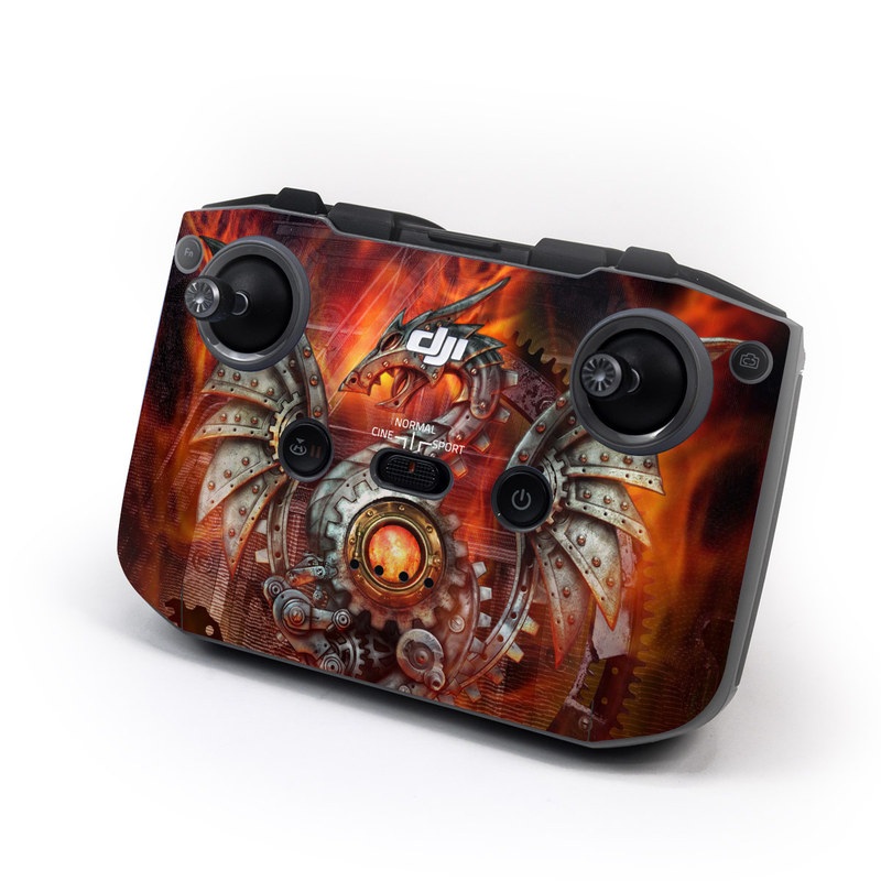 DJI RC-N1 Controller Skin design of Dragon, Demon, Cg artwork, Illustration, Fictional character, Fractal art, Flame, Art, Mythology, Supernatural creature, with red, black, orange, pink, green colors