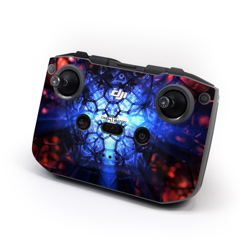 DJI RC-N1 Controller Skin design of Blue, Fractal art, Red, Light, Pattern, Lighting, Art, Kaleidoscope, Design, Psychedelic art, with black, blue, red colors