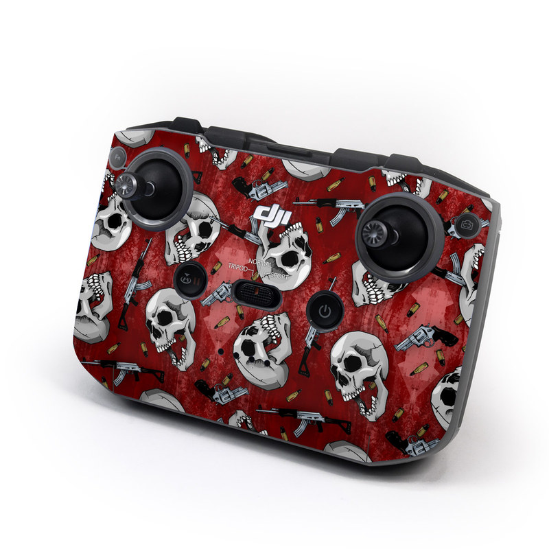 DJI RC-N1 Controller Skin design of Skull, Red, Bone, Personal protective equipment, Skeleton, Mask, Font, Sports gear, Headgear, Pattern, with black, red, gray colors