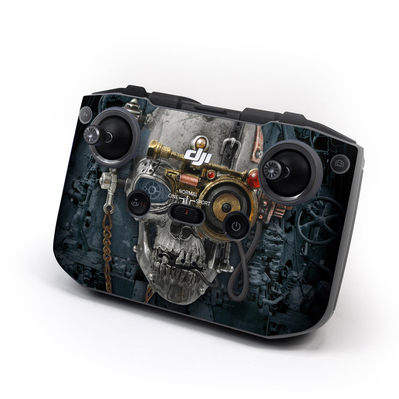 DJI RC-N1 Controller Skin design of Engine, Auto part, Still life photography, Personal protective equipment, Illustration, Automotive engine part, Art, with black, gray, red, green colors