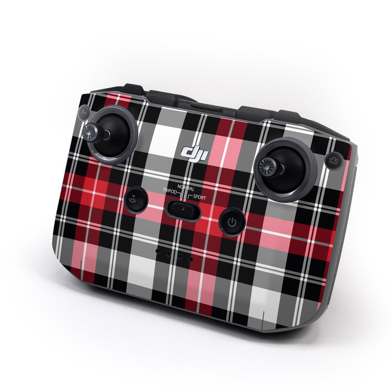 DJI RC-N1 Controller Skin design of Plaid, Tartan, Pattern, Red, Textile, Design, Line, Pink, Magenta, Square, with black, gray, pink, red, white colors