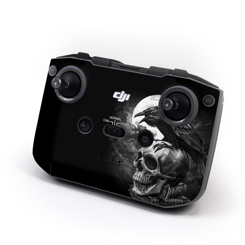 DJI RC-N1 Controller Skin design of Bone, Skull, Bird, Darkness, Monochrome, Wing, Black-and-white, Illustration, Beak, Fictional Character, Drawing, Symbol, with black, white, gray colors