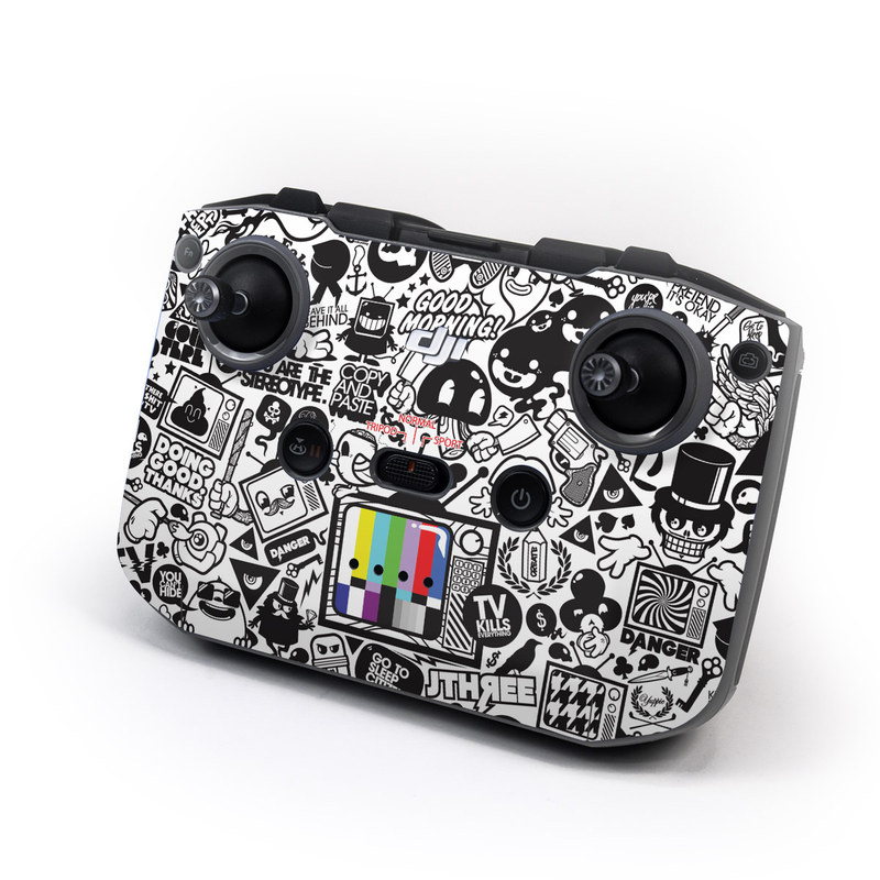 DJI RC-N1 Controller Skin design of Pattern, Drawing, Doodle, Design, Visual arts, Font, Black-and-white, Monochrome, Illustration, Art, with gray, black, white colors
