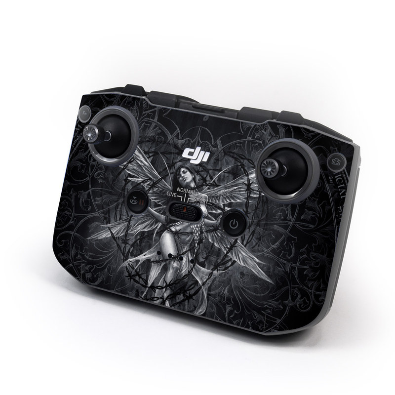 DJI RC-N1 Controller Skin design of Illustration, Graphic design, Darkness, Fictional character, Black-and-white, Pattern, Graphics, Mythical creature, Circle, Wing, with black, white colors