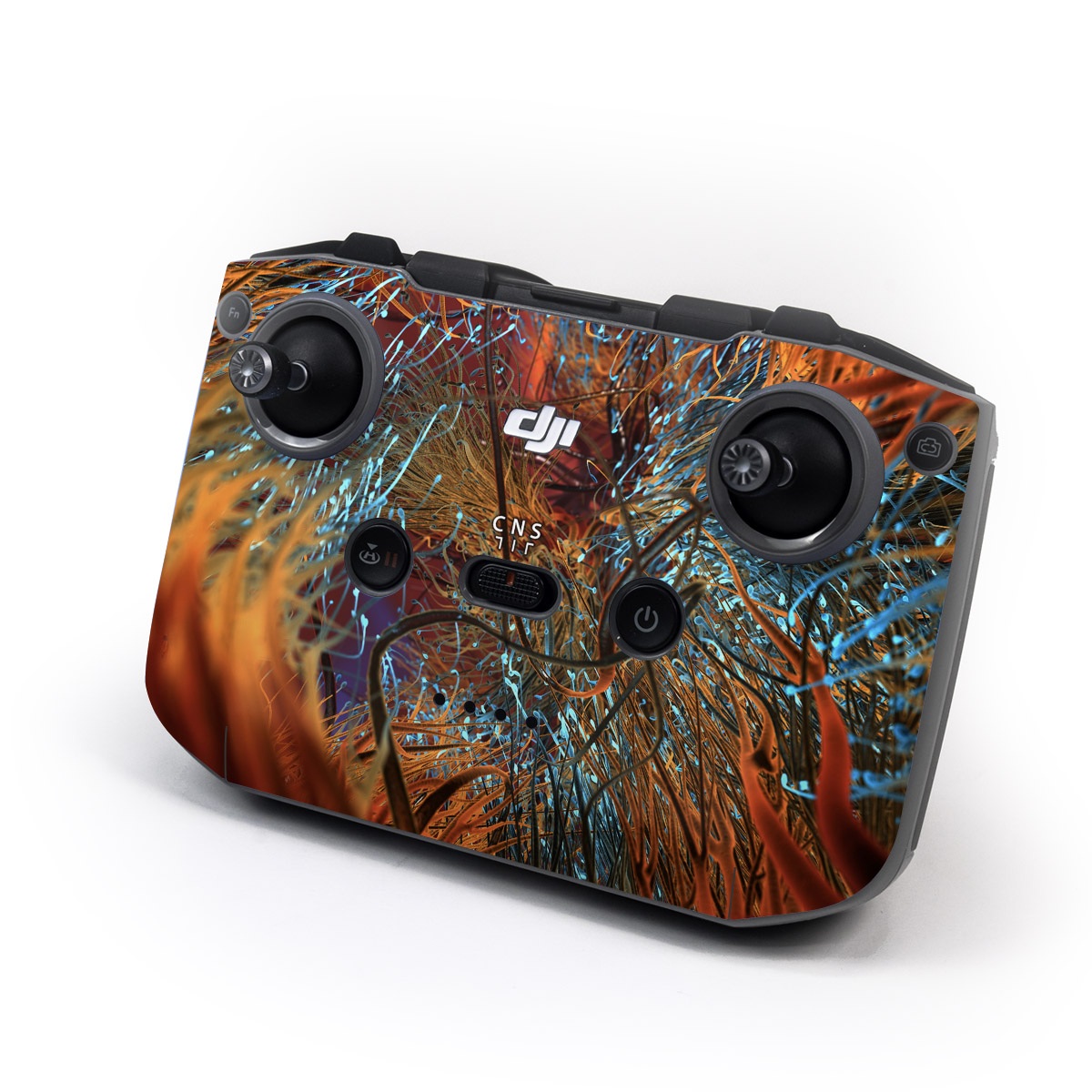 DJI RC-N2 Controller Skin design of Orange, Tree, Electric blue, Organism, Fractal art, Plant, Art, Graphics, Space, Psychedelic art, with orange, blue, red, yellow, purple colors