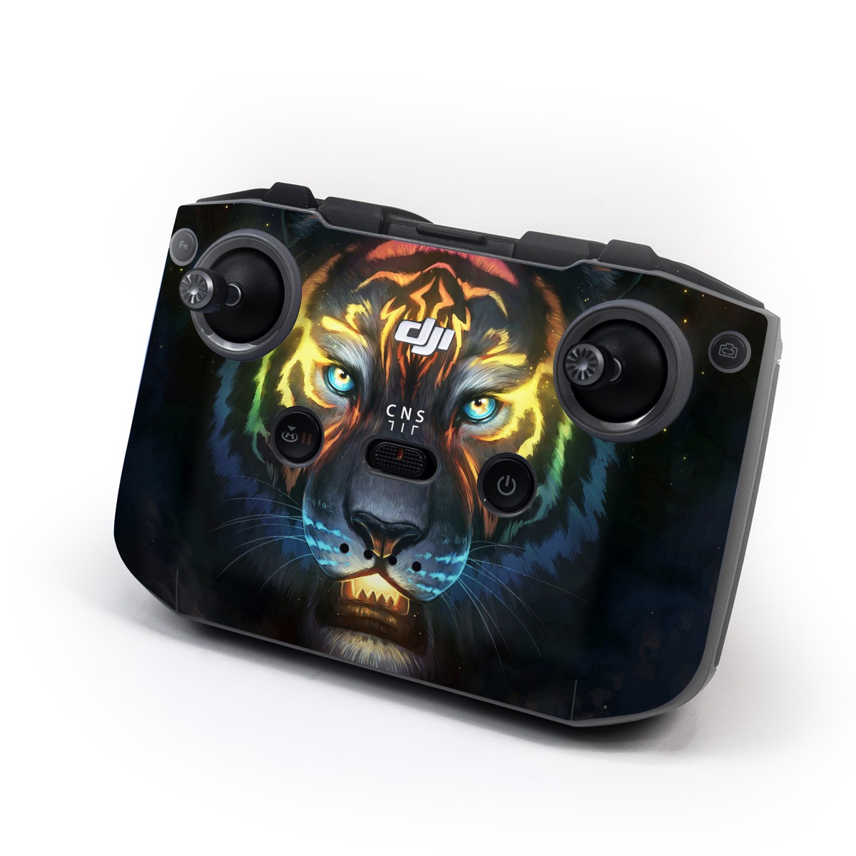 DJI RC-N2 Controller Skin design of Felidae, Vertebrate, Carnivore, Organism, Painting, Roar, Bengal tiger, Big cats, Art, Whiskers, with black, yellow, orange, red, green, purple, blue colors