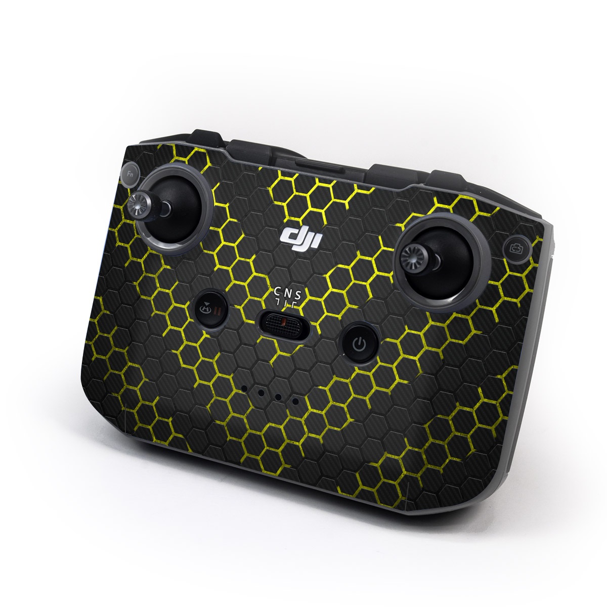 DJI RC-N2 Controller Skin design of Black, Pattern, Yellow, Mesh, Net, Chain-link fencing, Design, Metal, with black, gray, yellow colors