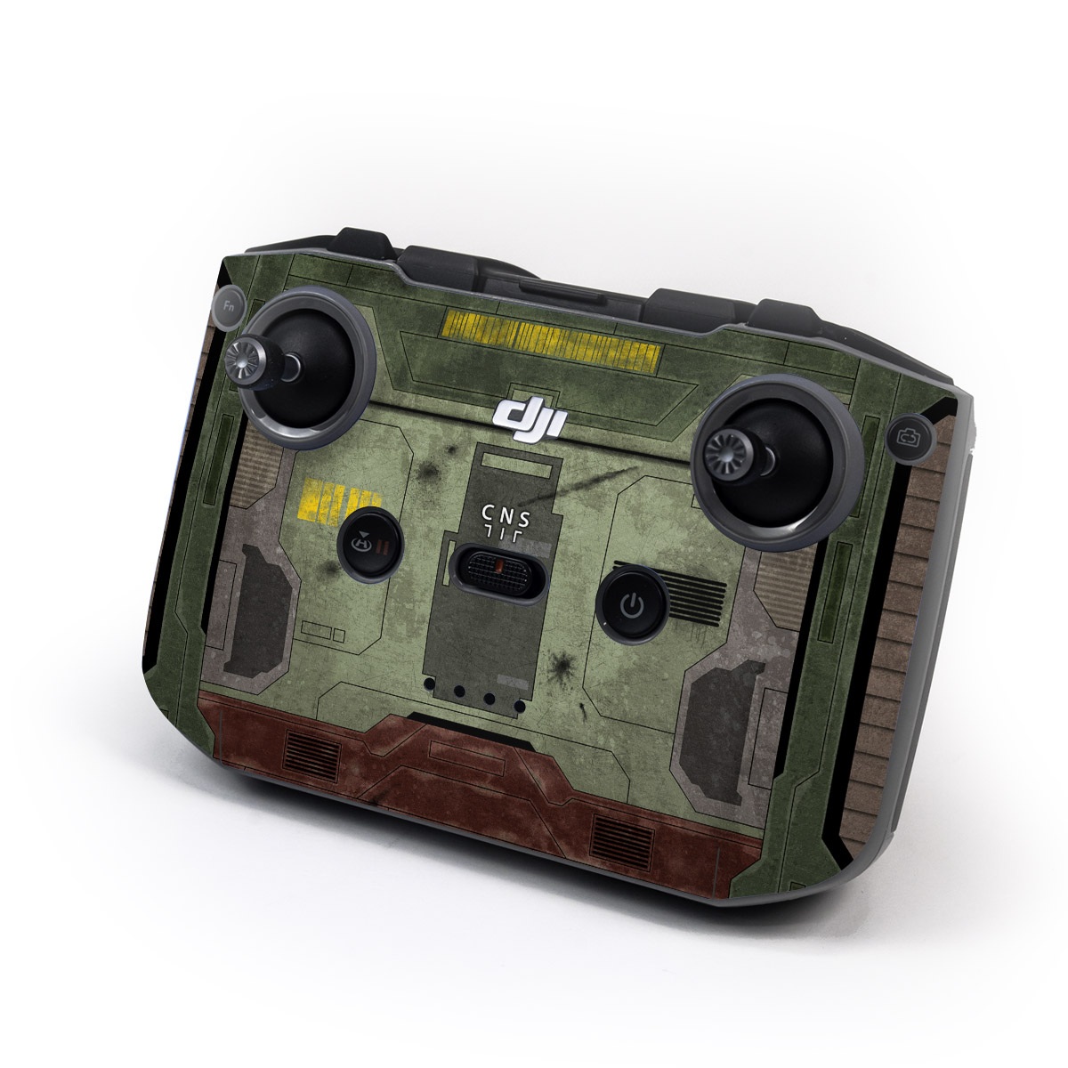 DJI RC-N2 Controller Skin design of Rectangle, Screenshot, Font, Wood, Pattern, Symmetry, Machine, Gas, Parallel, Engineering, with red, green, yellow, black, gray, white colors