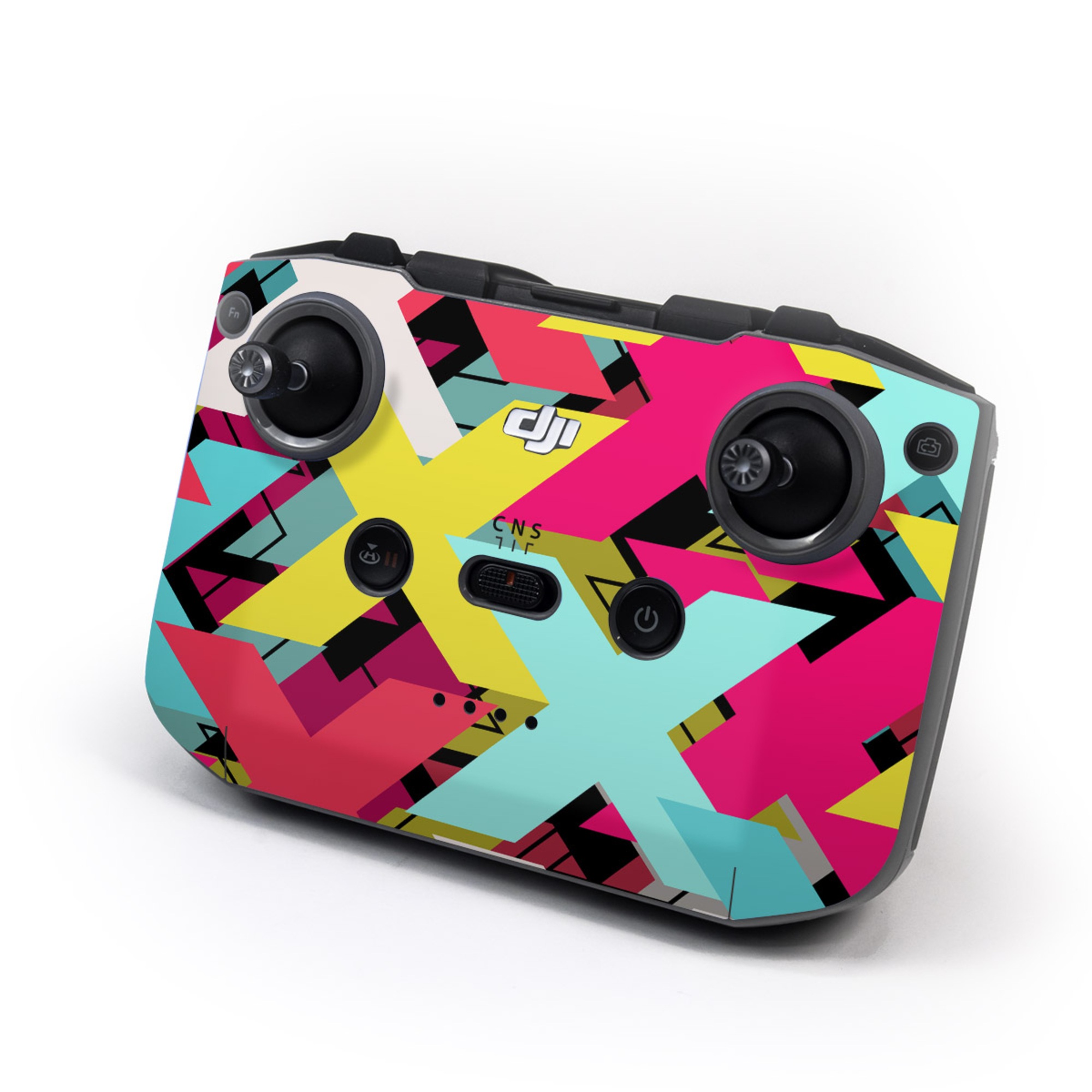 DJI RC-N3 Controller Skin design of Pattern, Graphic design, Line, Design, Triangle, Font, Illustration, Magenta, Visual arts, with yellow, blue, white, black, red, pink colors