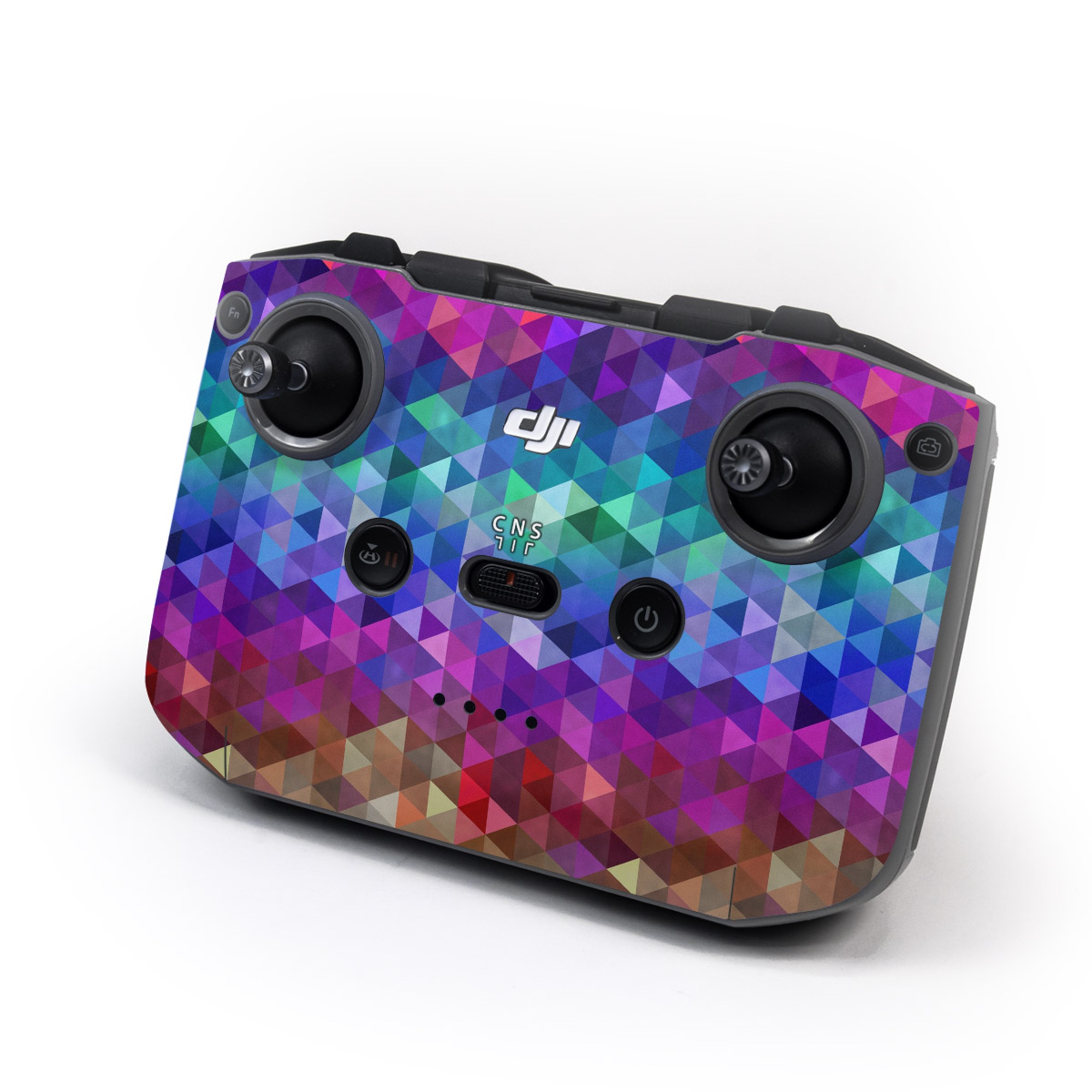 DJI RC-N3 Controller Skin design of Purple, Violet, Pattern, Blue, Magenta, Triangle, Line, Design, Graphic design, Symmetry, with blue, purple, green, red, pink colors
