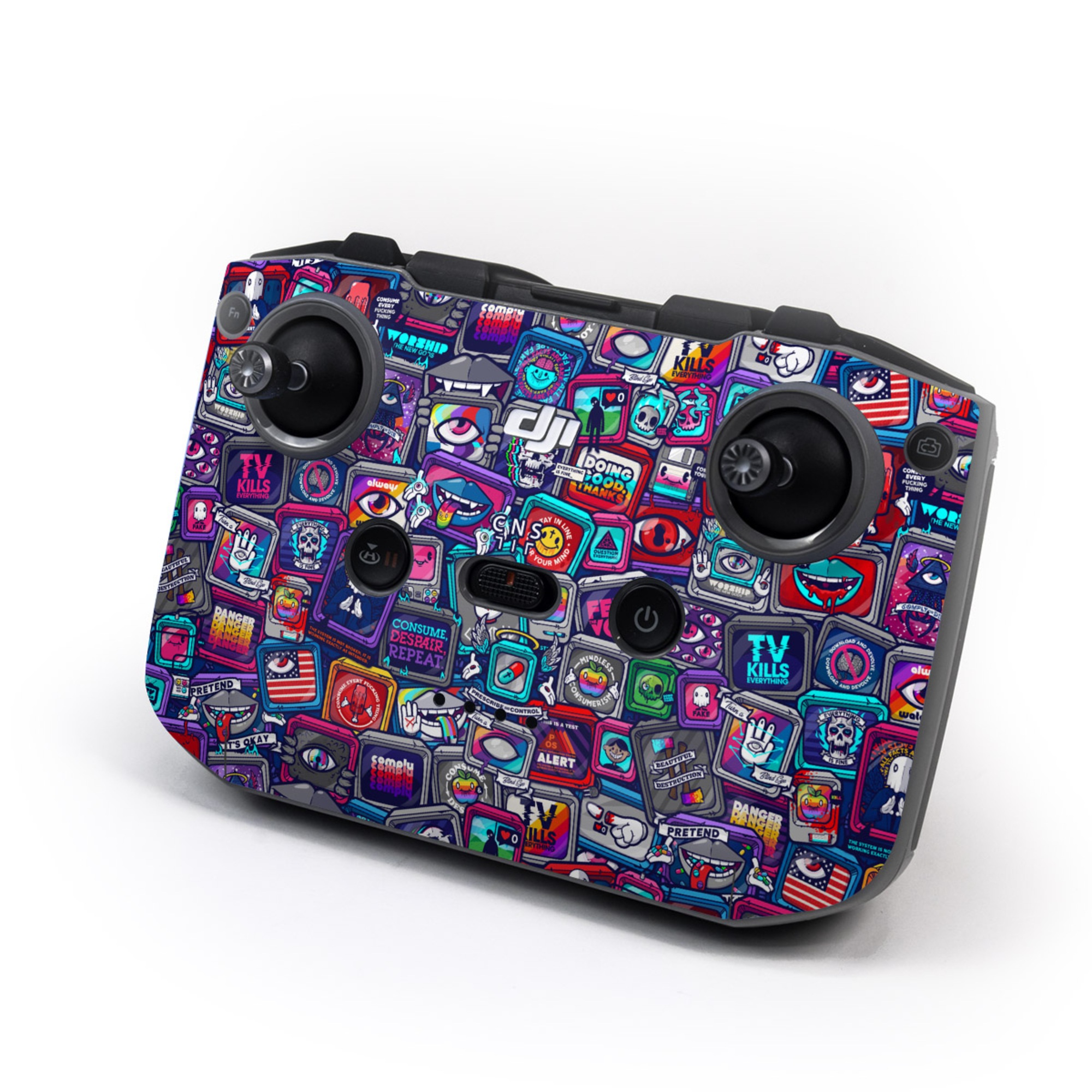DJI RC-N3 Controller Skin design of Pattern, Font, Art, Visual arts, Collection, with red, blue, black, gray, purple, yellow, white, green colors