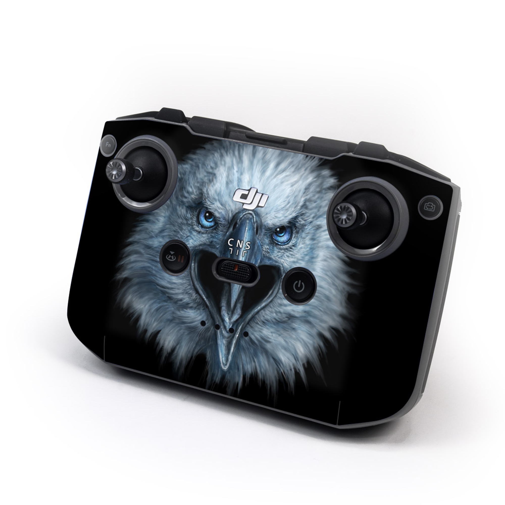 DJI RC-N3 Controller Skin design of Bird, Vertebrate, Bird of prey, Beak, Eagle, Wildlife, Organ, Close-up, Eye, Accipitriformes, with white, gray, black, blue colors