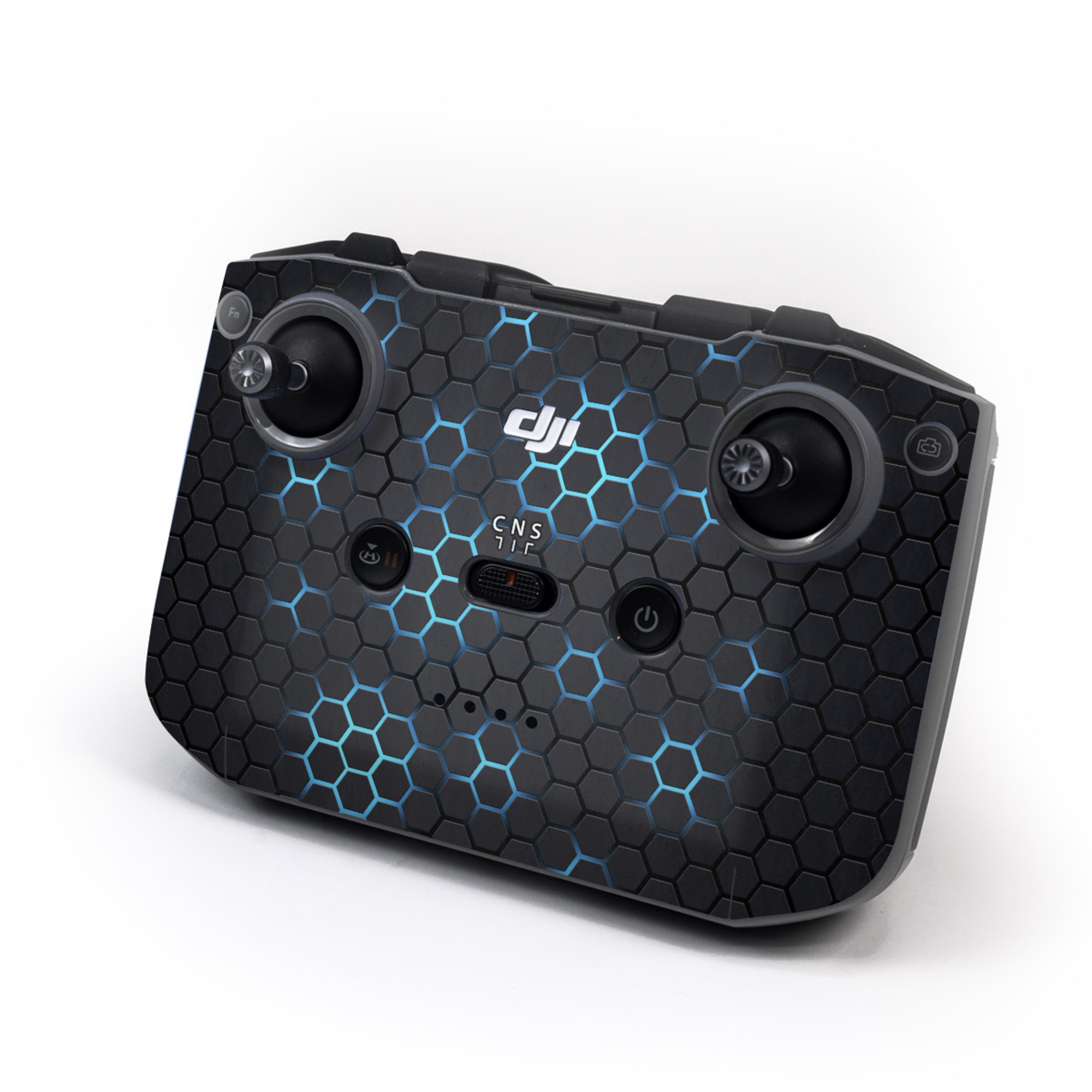 DJI RC-N3 Controller Skin design of Pattern, Water, Design, Circle, Metal, Mesh, Sphere, Symmetry, with black, gray, blue colors