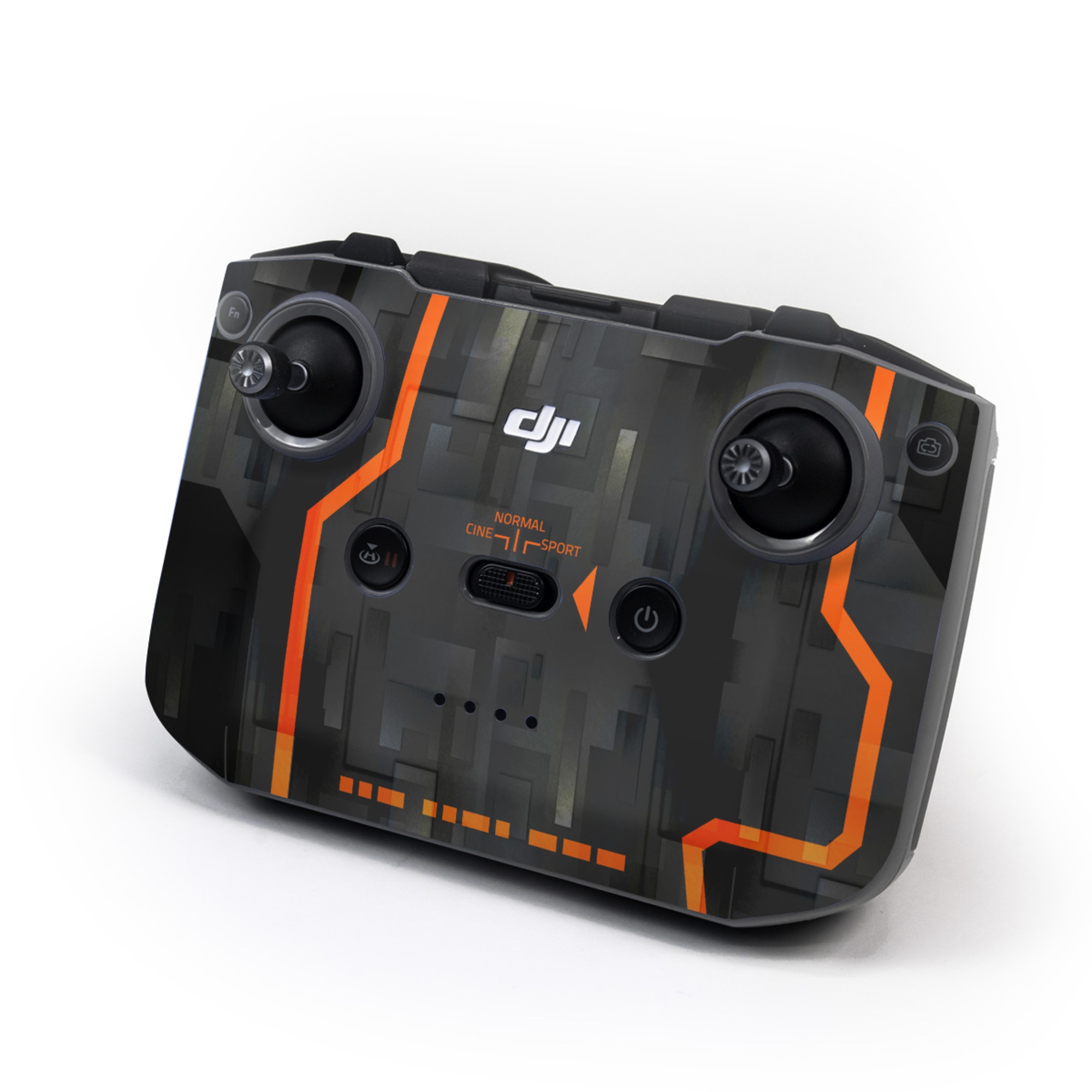 DJI RC-N3 Controller Skin design of Orange, Font, Parallel, Pattern, Graphics, Rectangle, Logo, Brand, Graphic design, Event, with black, orange colors