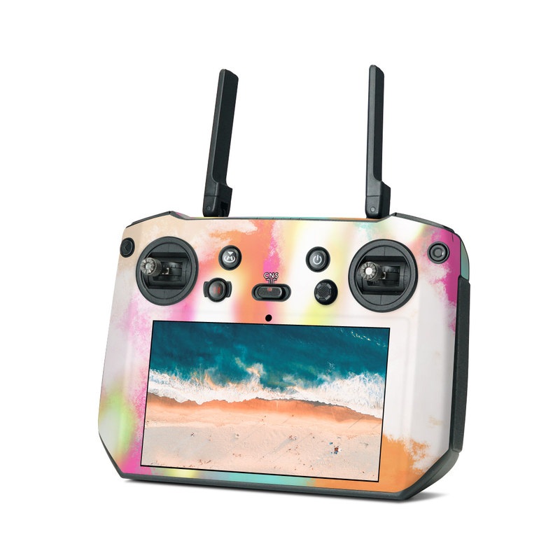 DJI RC Pro Controller Skin design of Sky, Yellow, Orange, Pink, Art, Illustration, Visual Arts, Pattern, Colorfulness, Watercolor Paint, with white, pink, orange, yellow, blue, brown colors