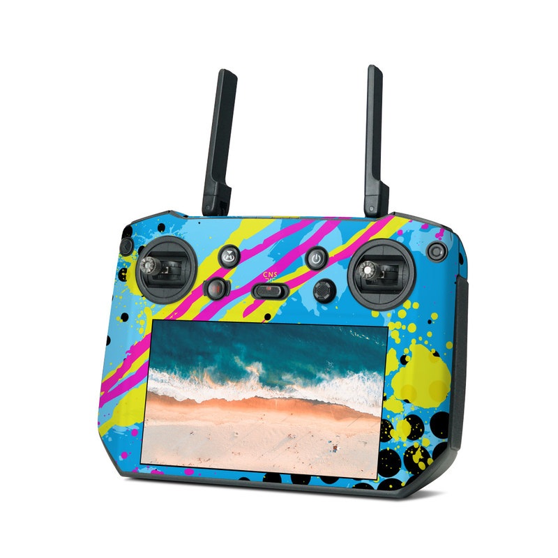 DJI RC Pro Skin design of Blue, Colorfulness, Graphic design, Pattern, Water, Line, Design, Graphics, Illustration, Visual arts, with blue, black, yellow, pink colors
