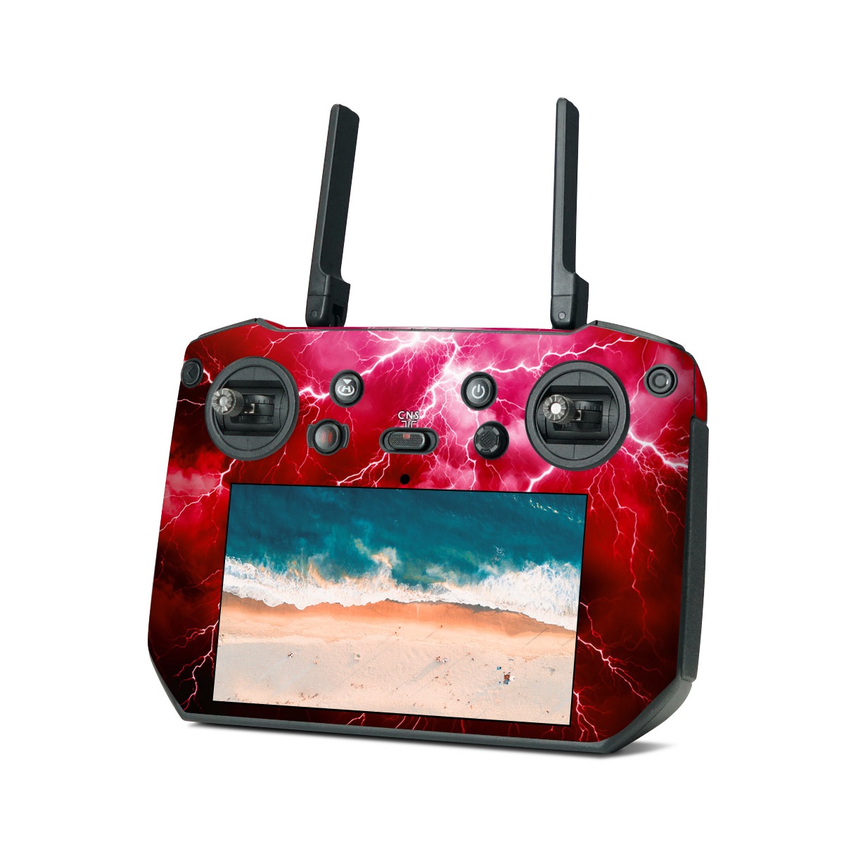 DJI RC Pro Skin design of Thunder, Atmosphere, Sky, Light, Purple, Lighting, Water, Thunderstorm, Electricity, Pink, with black, red colors