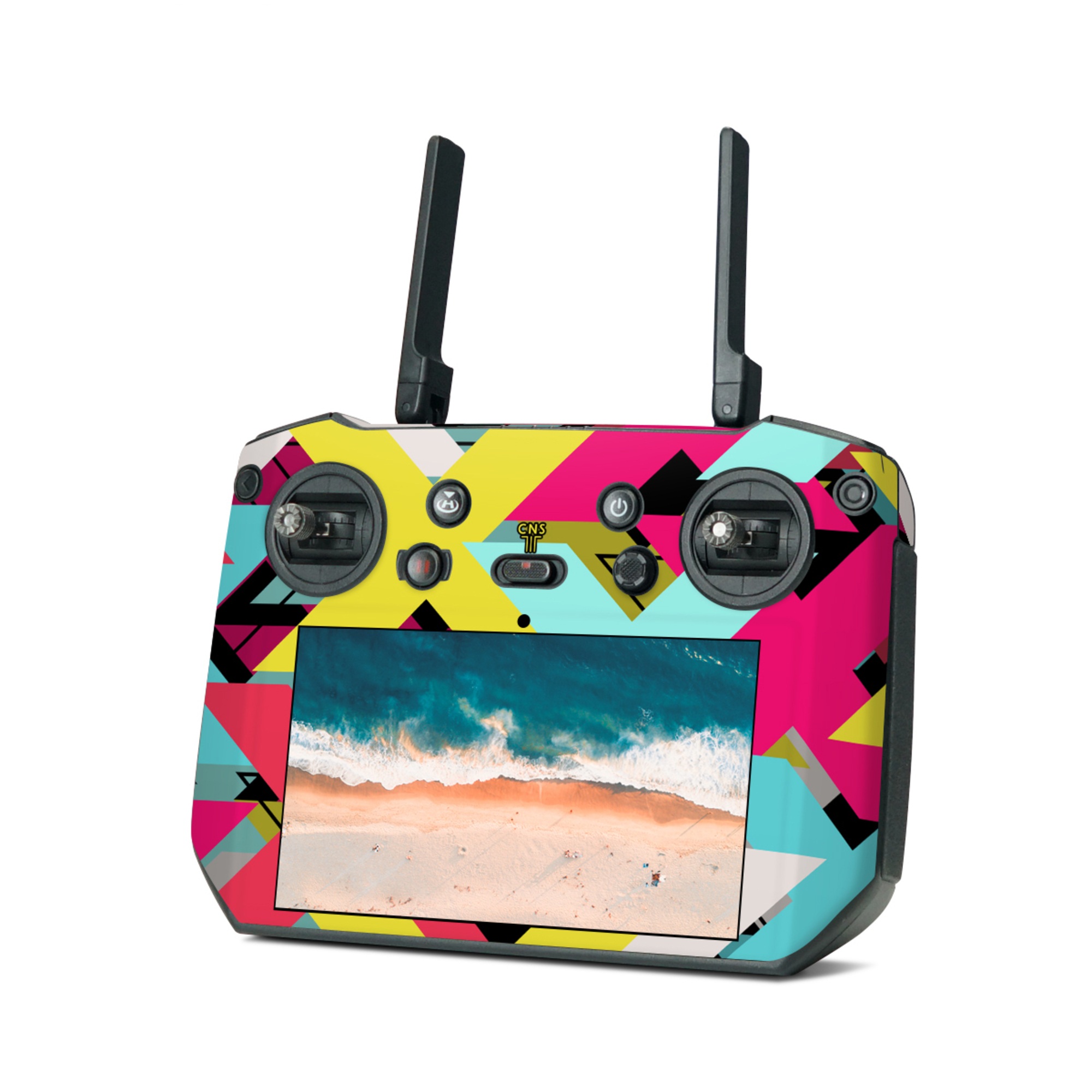 DJI RC Pro Skin design of Pattern, Graphic design, Line, Design, Triangle, Font, Illustration, Magenta, Visual arts, with yellow, blue, white, black, red, pink colors