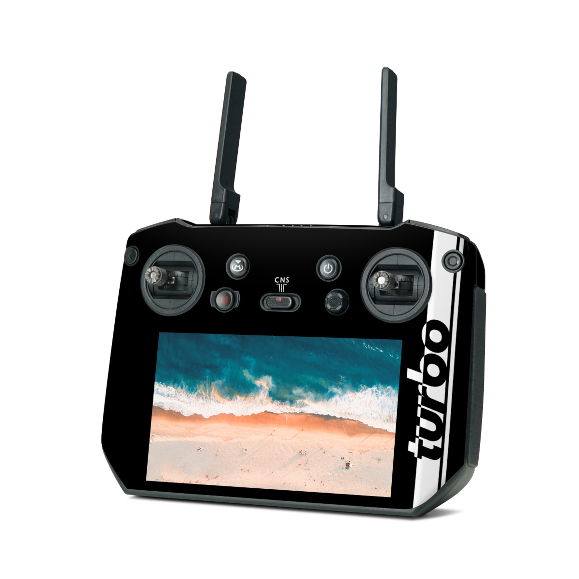 DJI RC Pro Skin design of Font, Tints and shades, Rectangle, Electric blue, Logo, Brand, Graphics, Pattern, Darkness, Monochrome photography, with black, white colors