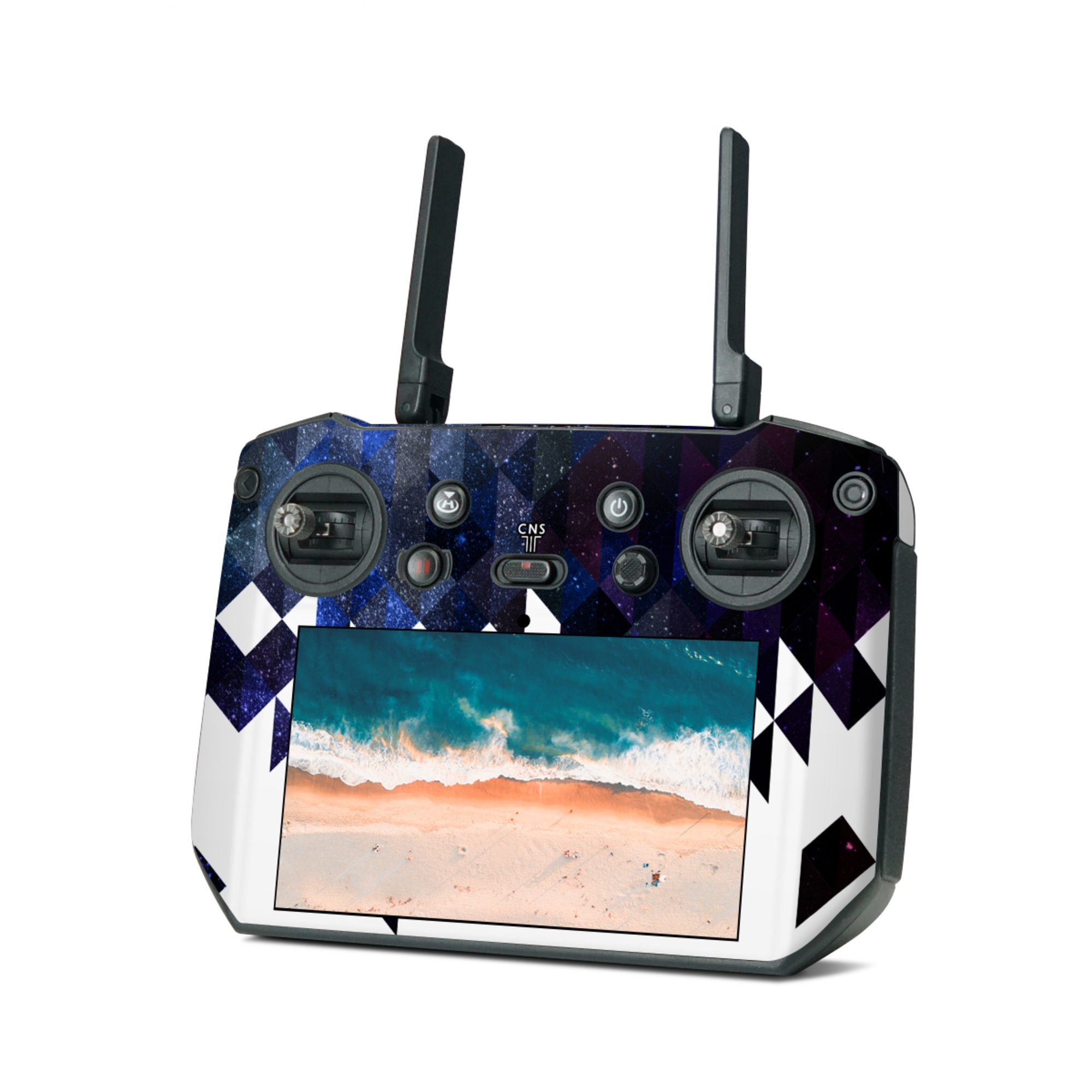 DJI RC Pro Skin design of Text, Pattern, Graphic design, Font, Purple, Design, Line, Triangle, Logo, Graphics, with black, blue, white colors