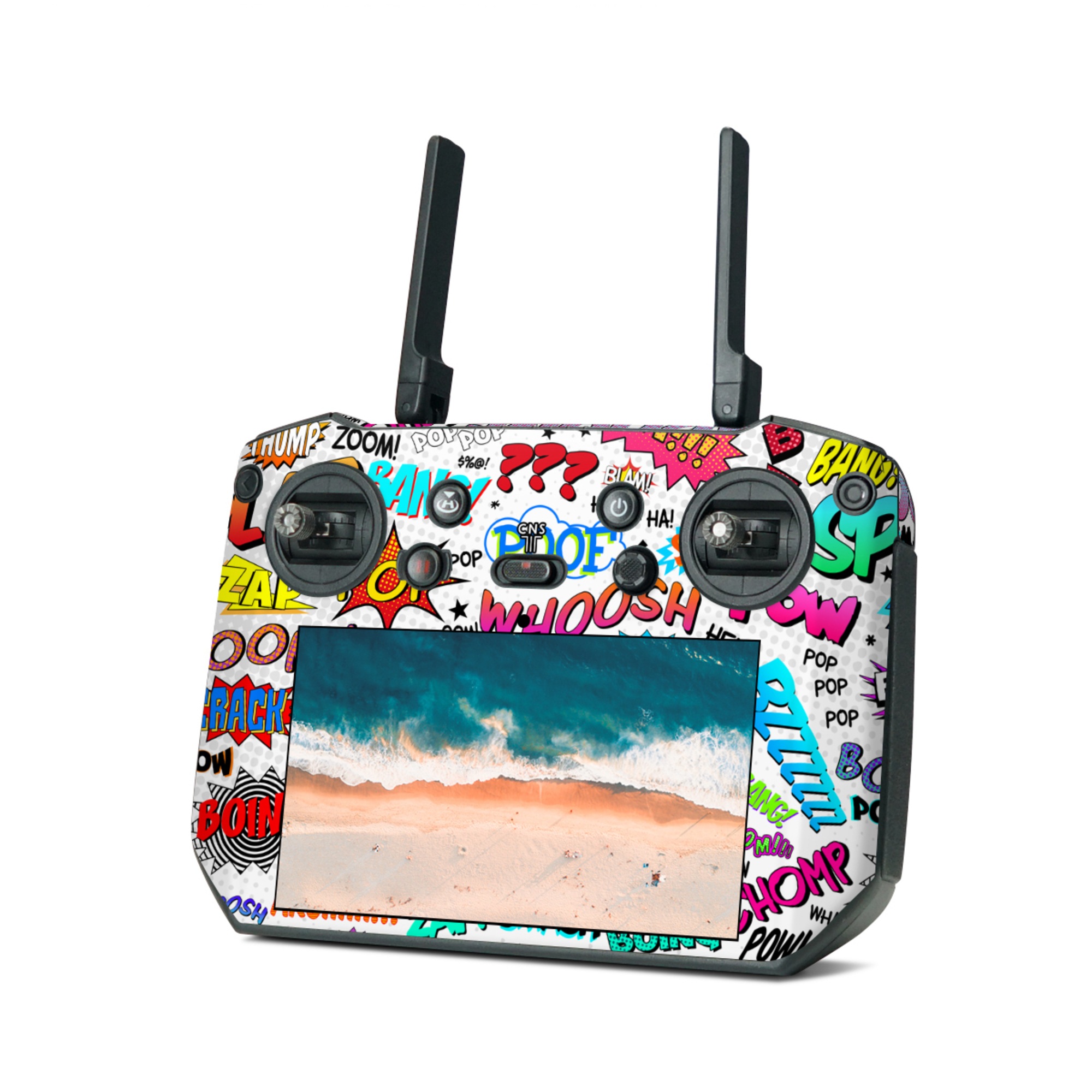 DJI RC Pro Skin design of Text, Font, Line, Graphics, Art, Graphic design, with gray, white, red, blue, black colors