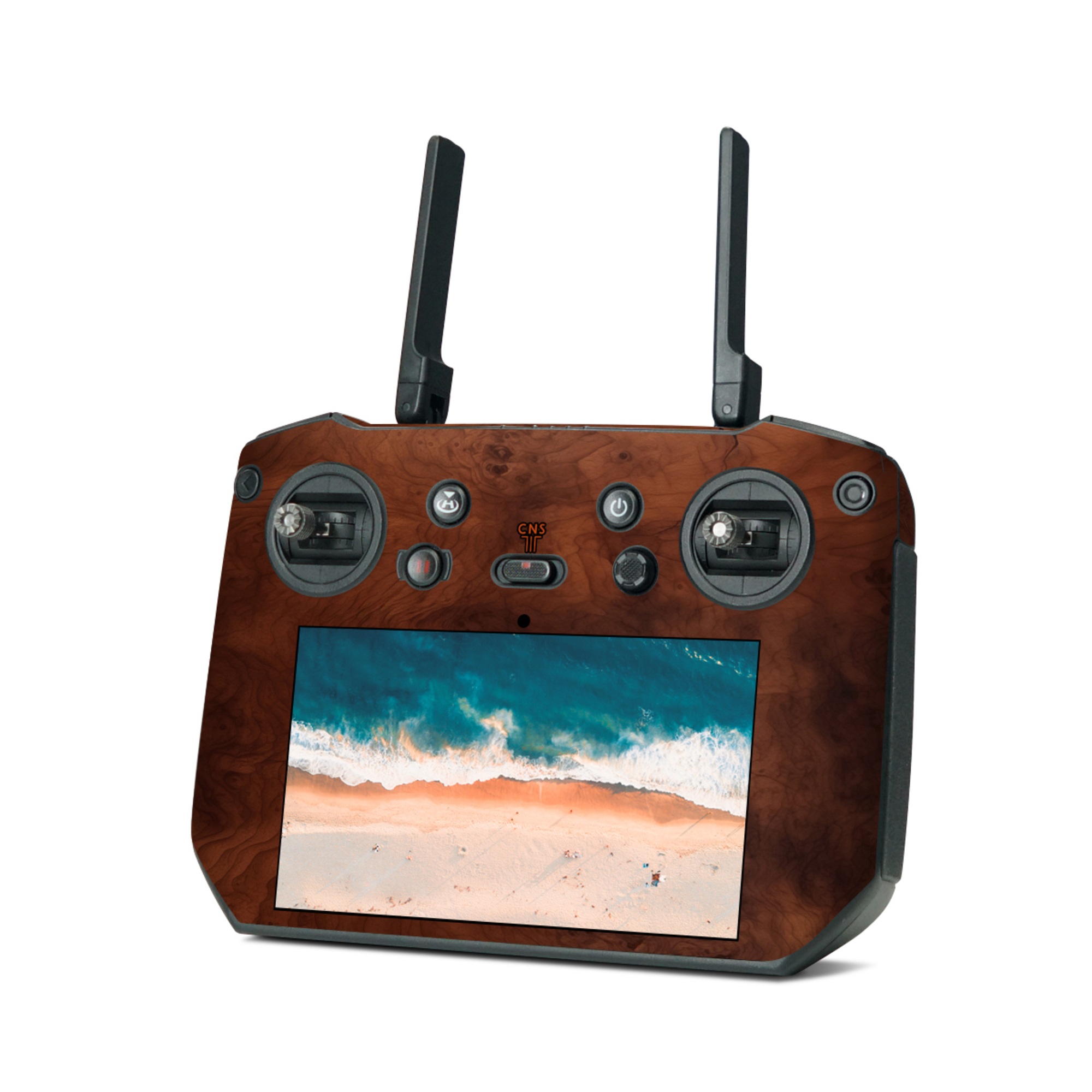 DJI RC Pro Skin design of Brown, Wood, Rectangle, Beige, Tints and shades, Flooring, Art, Hardwood, Pattern, Peach, with brown, black colors