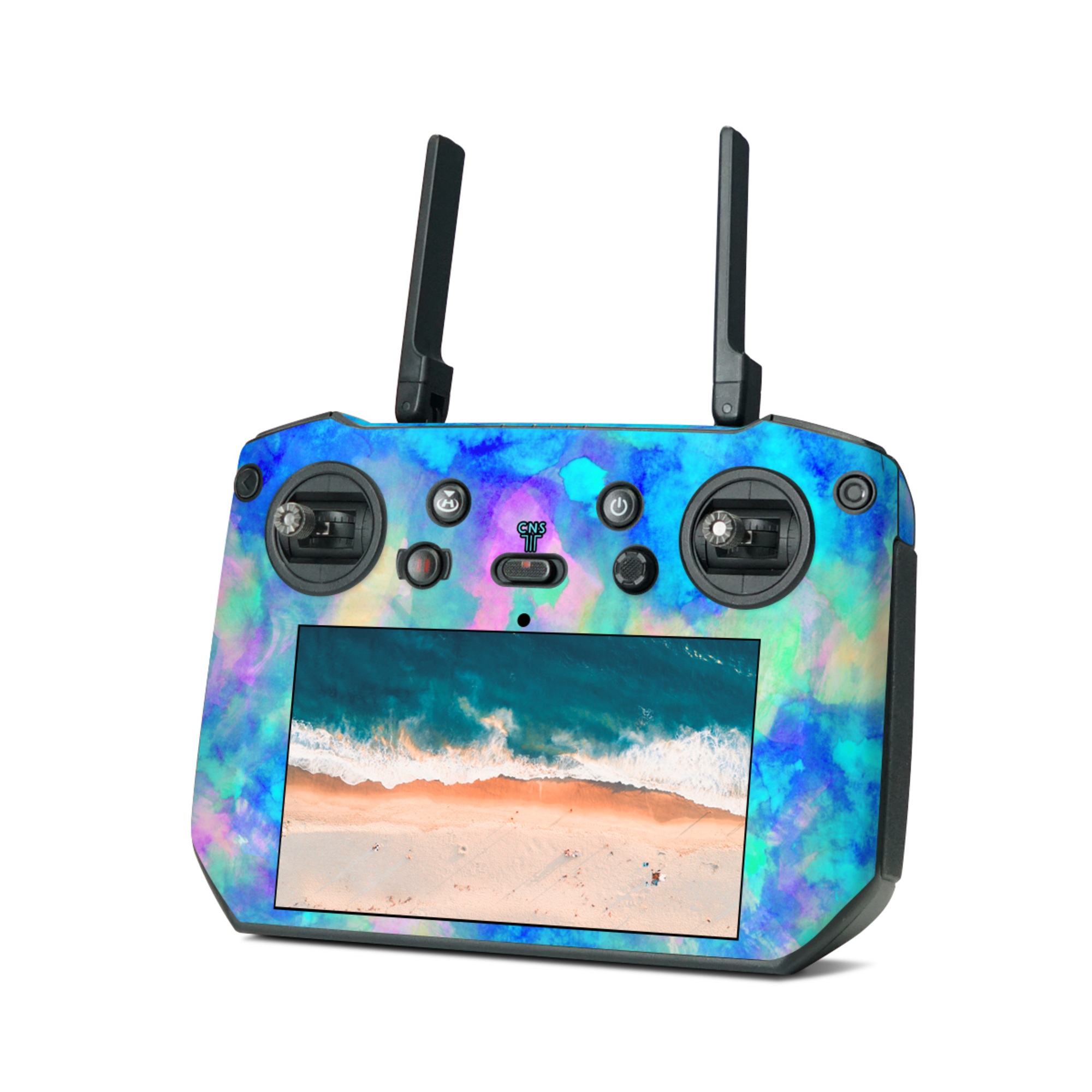 DJI RC Pro Skin design of Blue, Turquoise, Aqua, Pattern, Dye, Design, Sky, Electric blue, Art, Watercolor paint, with blue, purple colors