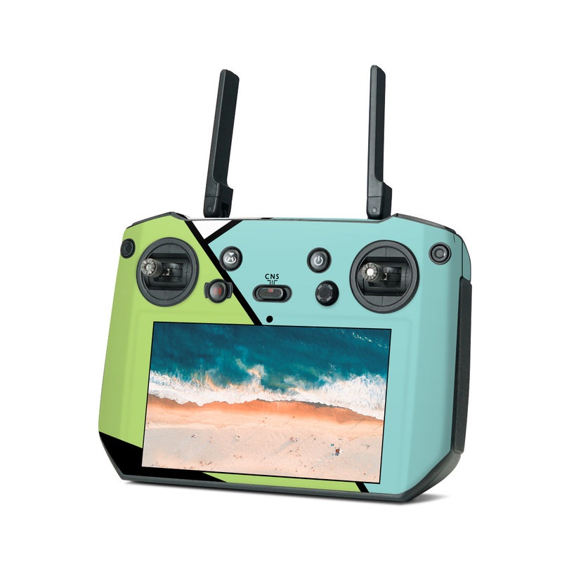 DJI RC Pro Skin design of Green, Line, Blue, Triangle, Design, Parallel, Pattern, Graphic design, Slope, with white, black, green, blue colors