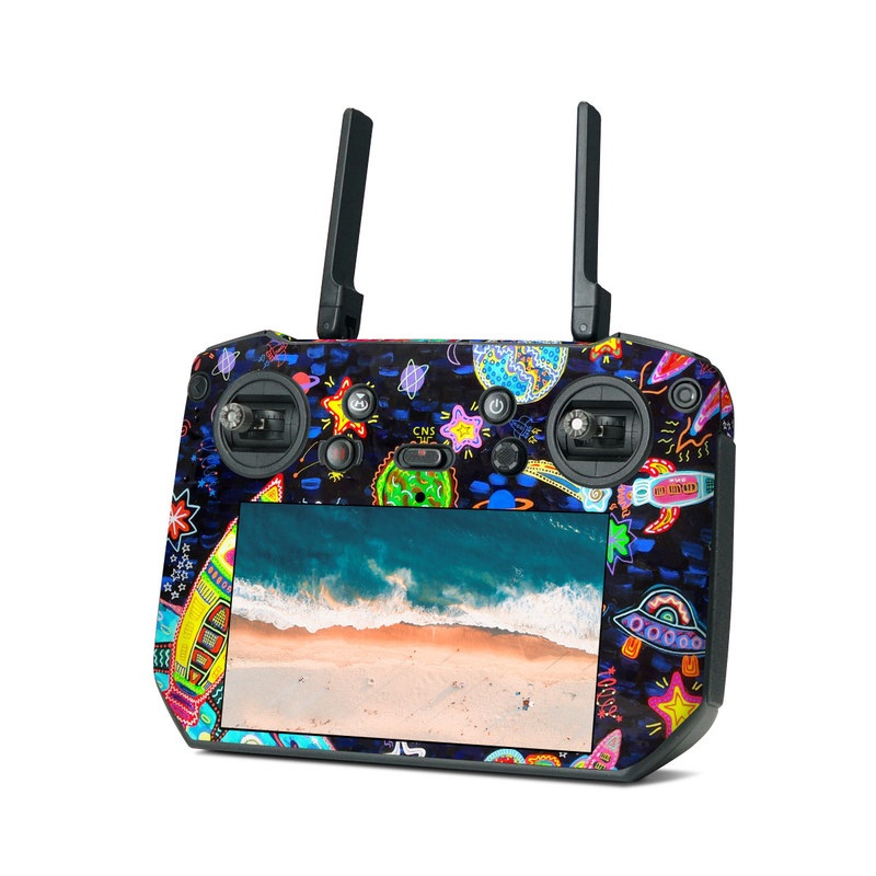 DJI RC Pro Skin design of Pattern, Psychedelic art, Visual arts, Paisley, Design, Motif, Art, Textile, with black, gray, blue, red colors