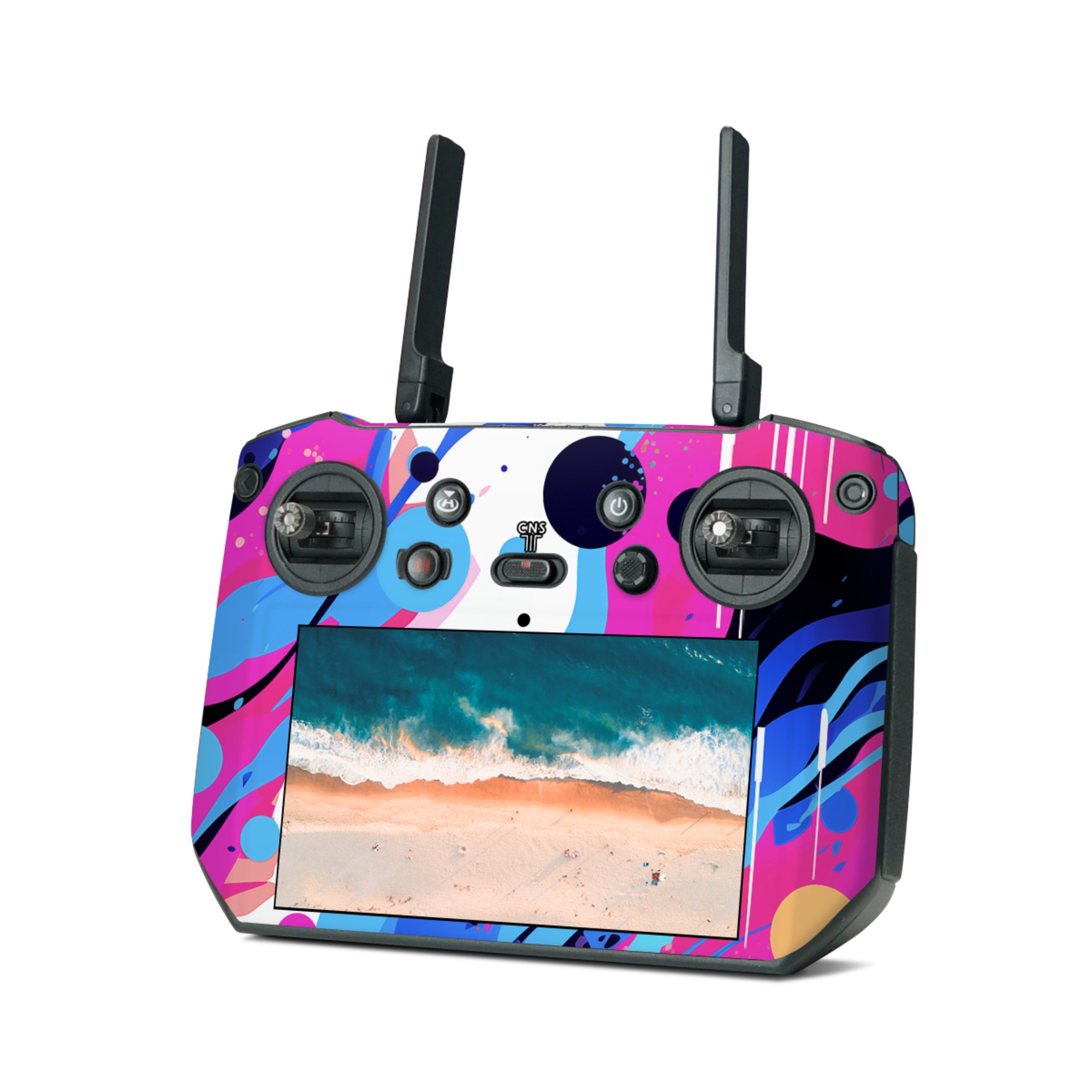 DJI RC Pro Skin design of Organism, Art, Line, Font, Magenta, Art paint, Paint, Pattern, Electric blue, Tints and shades, with pink, blue, white, black, orange colors