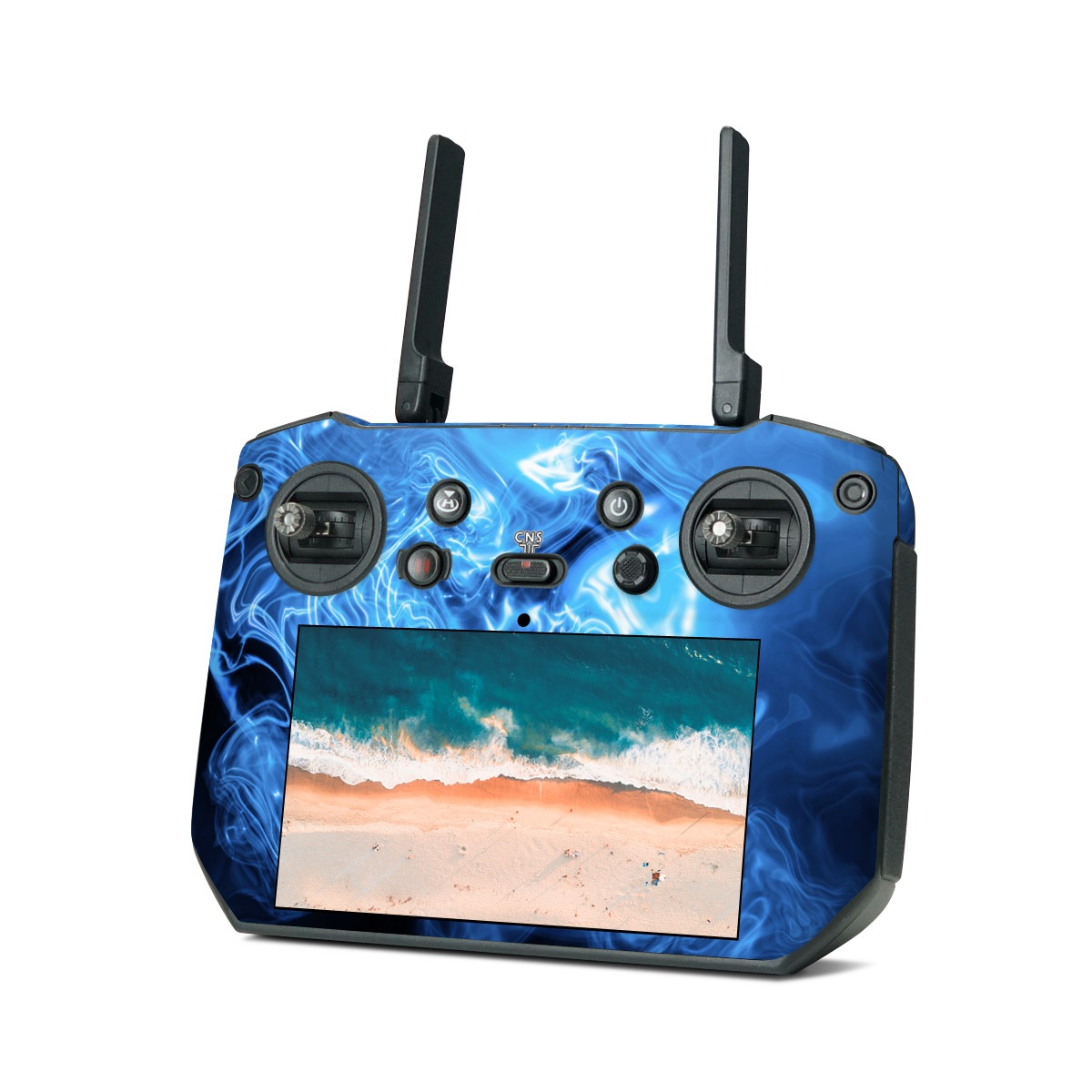 DJI RC Pro Skin design of Blue, Water, Electric blue, Organism, Pattern, Smoke, Liquid, Art, with blue, black, purple colors