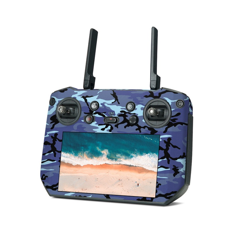 DJI RC Pro Skin design of Military camouflage, Pattern, Blue, Aqua, Teal, Design, Camouflage, Textile, Uniform, with blue, black, gray, purple colors