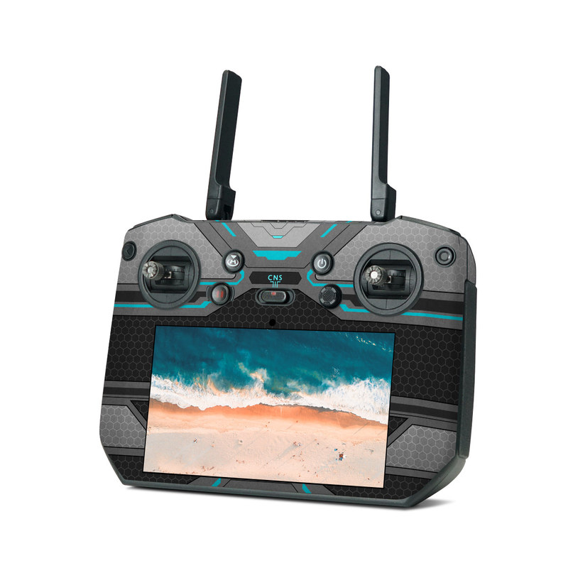 DJI RC Pro Skin design of Blue, Turquoise, Pattern, Teal, Symmetry, Design, Line, Automotive design, Font, with black, gray, blue colors