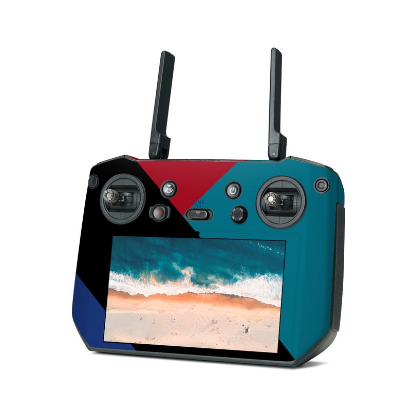 DJI RC Pro Skin design of Blue, Green, Turquoise, Azure, Teal, Electric blue, Line, Pattern, Design, Graphic design, with black, blue, red colors