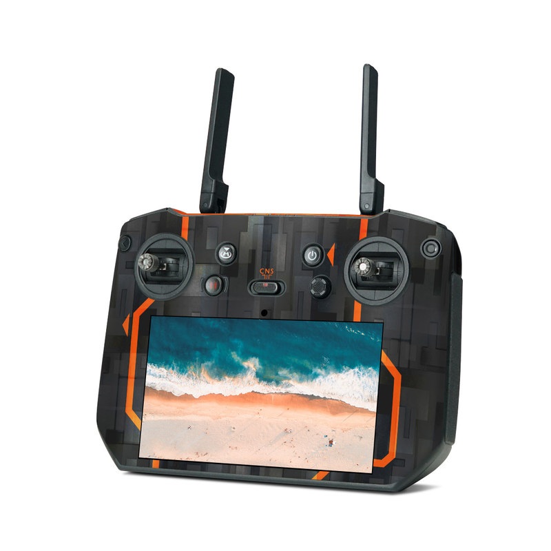 DJI RC Pro Skin design of Orange, Font, Parallel, Pattern, Graphics, Rectangle, Logo, Brand, Graphic design, Event, with black, orange colors