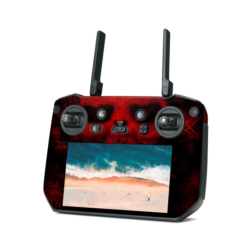 DJI RC Pro Controller Skin design of Red, Skull, Bone, Darkness, Mouth, Graphics, Pattern, Fiction, Art, Fractal art with black, red colors