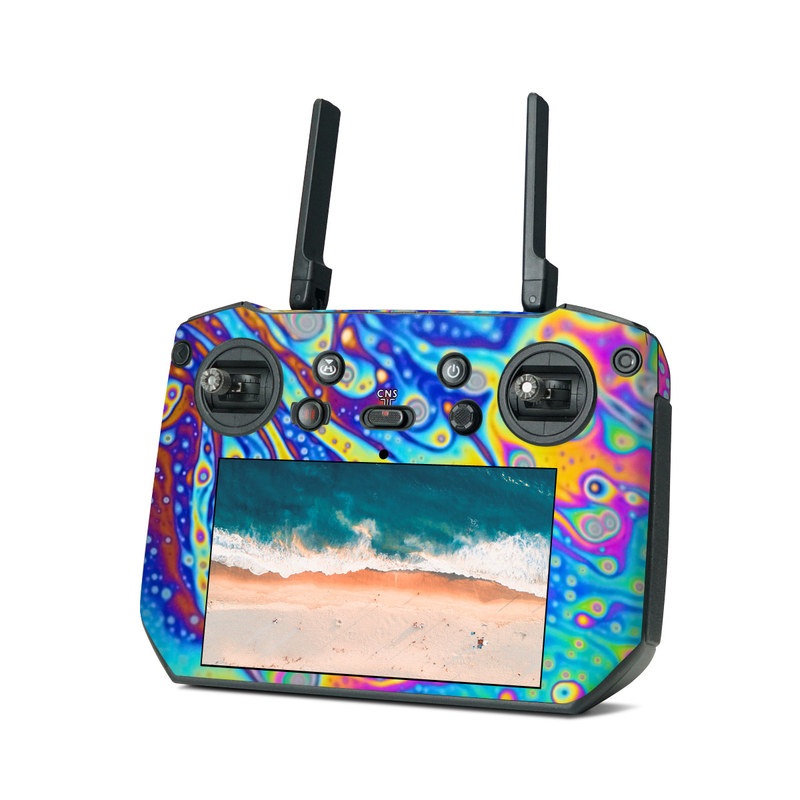 DJI RC Pro Skin design of Psychedelic art, Blue, Pattern, Art, Visual arts, Water, Organism, Colorfulness, Design, Textile, with gray, blue, orange, purple, green colors