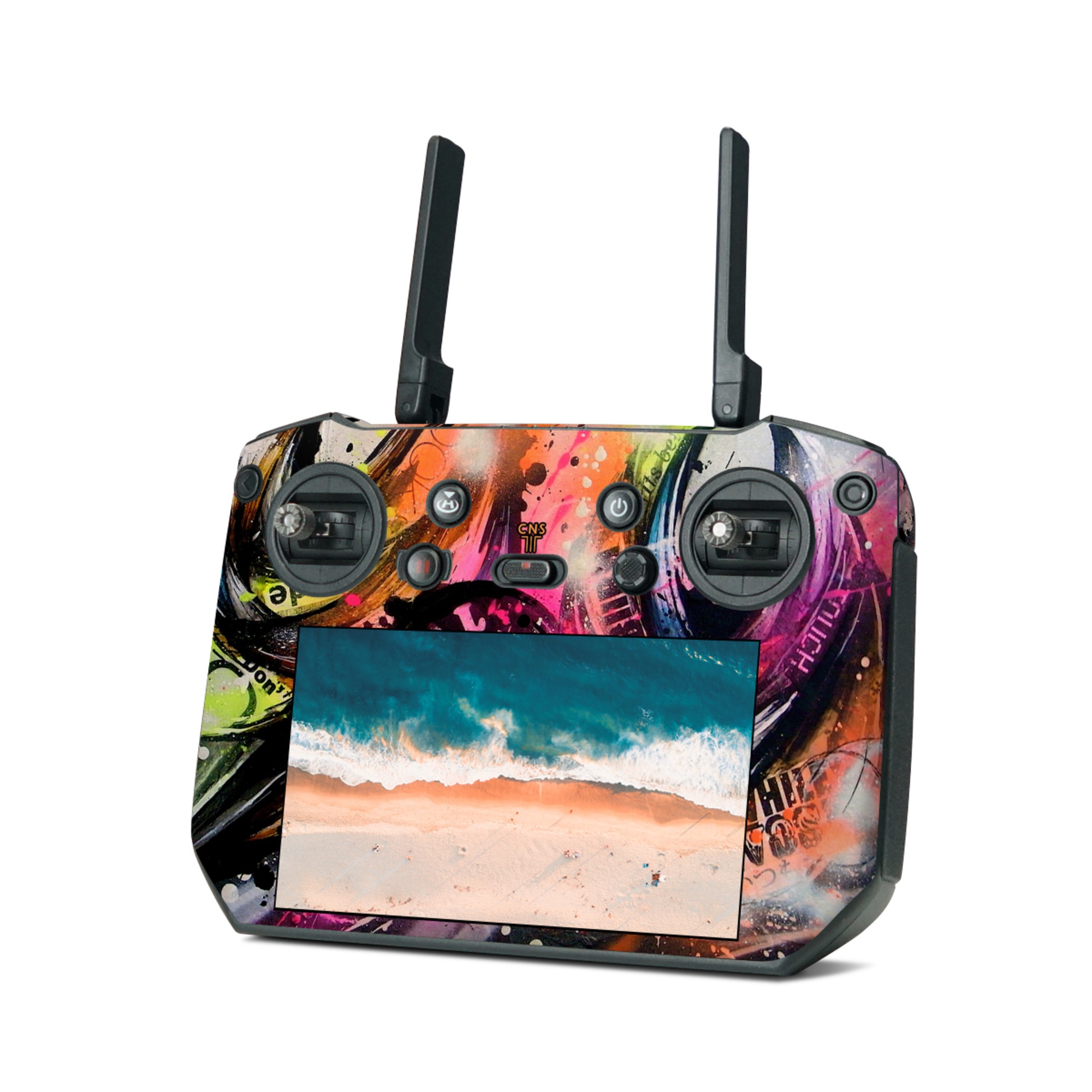 DJI RC Pro Skin design of Graphic design, Fractal art, Art, Illustration, Design, Graphics, Cg artwork, Font, Visual arts, Pattern, with black, gray, red, green, purple, blue colors