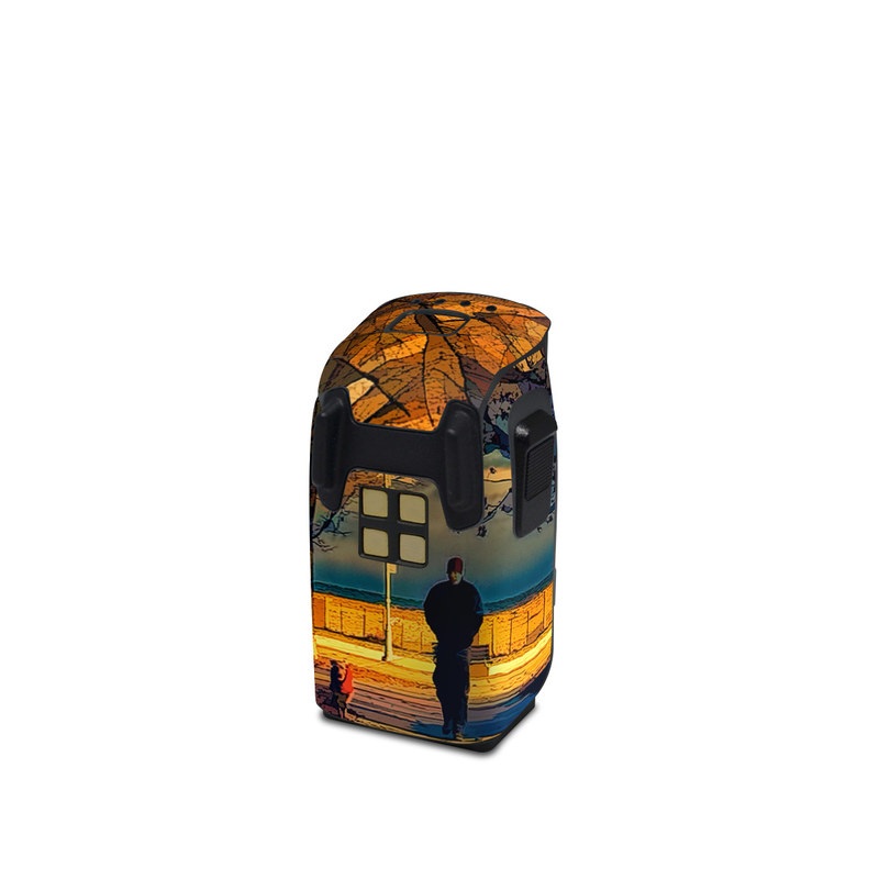 DJI Spark Battery Skin design of Sky, Nature, Natural landscape, Tree, Cloud, Sunset, Evening, Morning, Sunrise, Horizon, with black, brown, yellow, orange, blue colors