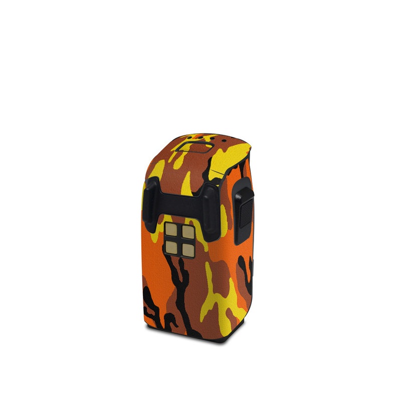 DJI Spark Battery Skin design of Military camouflage, Orange, Pattern, Camouflage, Yellow, Brown, Uniform, Design, Tree, Wildlife, with red, green, black colors