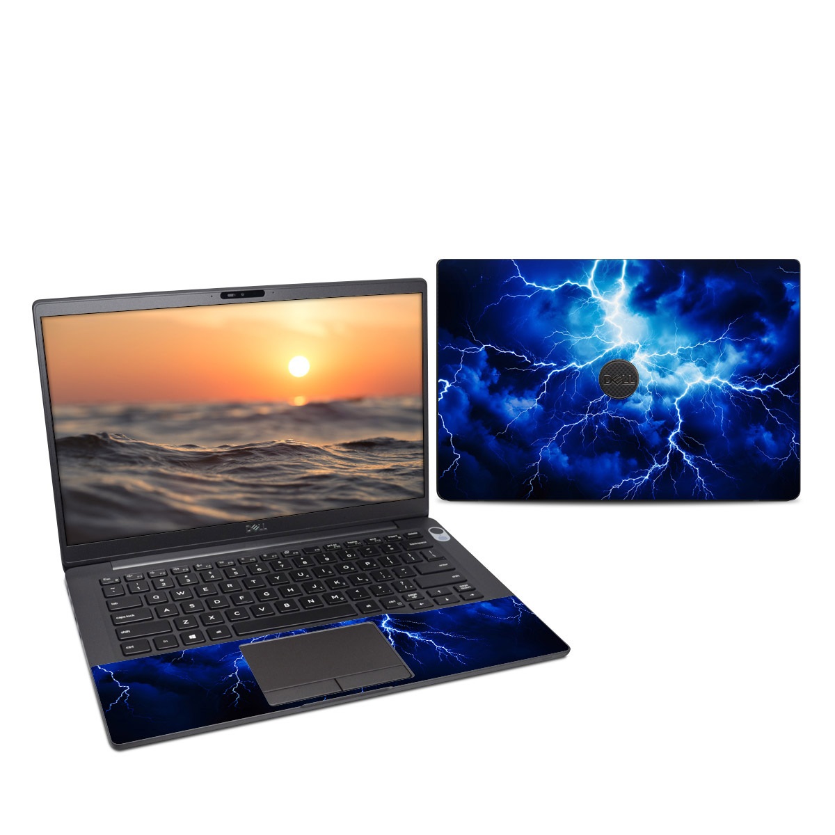 Dell Latitude 7400 Skin design of Thunder, Sky, Atmosphere, Daytime, Cloud, Water, Lightning, Light, Azure, Natural environment, with black, blue colors