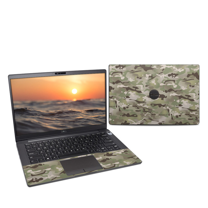 Dell Latitude 7400 Skin design of Military camouflage, Camouflage, Pattern, Clothing, Uniform, Design, Military uniform, Bed sheet with gray, green, black, red colors