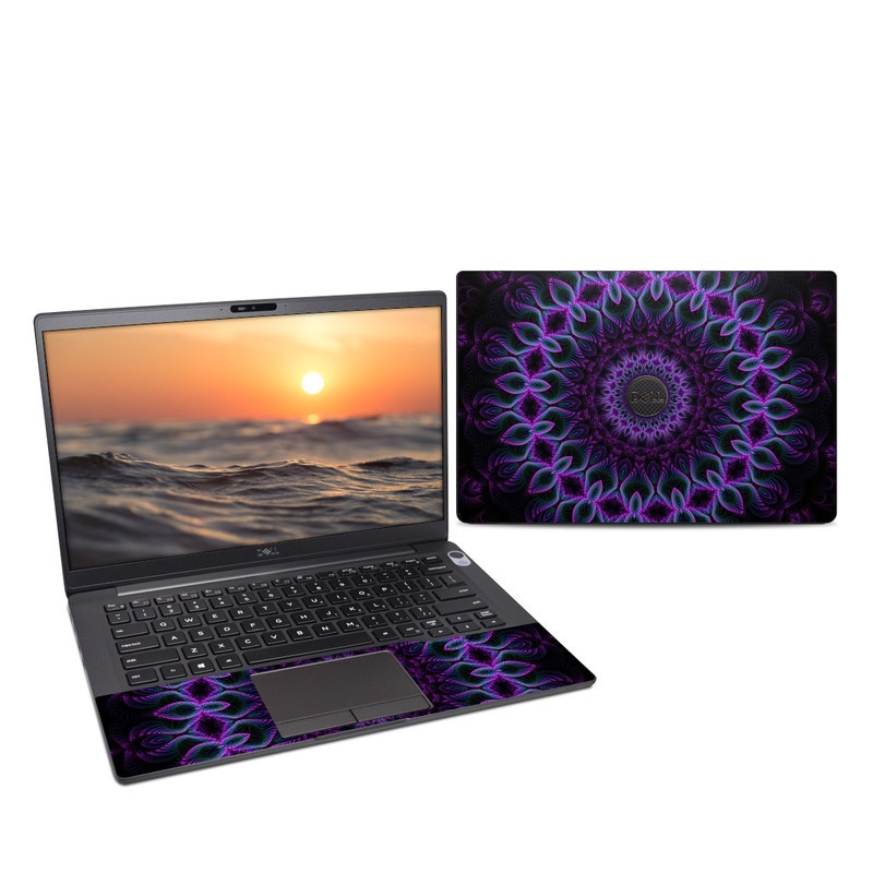 Dell Latitude 7400 Skin design of Colorfulness, Pattern, Purple, Violet, Magenta, Red, Pink, Art, Fractal Art, Visual Arts, Design, Circle, Symmetry, Psychedelic Art, Motif, Kaleidoscope, Graphics with black, purple, blue, white colors
