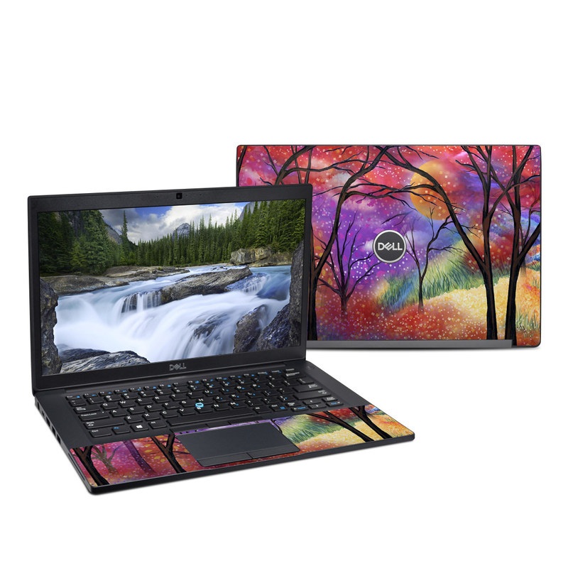 Dell Latitude 7490 Skin design of Nature, Tree, Natural landscape, Painting, Watercolor paint, Branch, Acrylic paint, Purple, Modern art, Leaf, with red, purple, black, gray, green, blue colors