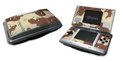 Nintendo DS Skin design of Military camouflage, Brown, Pattern, Design, Camouflage, Textile, Beige, Illustration, Uniform, Metal, with gray, red, black, green colors