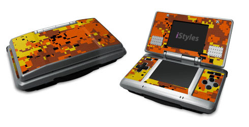 Nintendo DS Skin design of Orange, Yellow, Leaf, Tree, Pattern, Autumn, Plant, Deciduous, with red, green, black colors