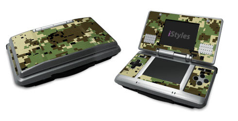 Nintendo DS Skin design of Military camouflage, Pattern, Camouflage, Green, Uniform, Clothing, Design, Military uniform, with black, gray, green colors